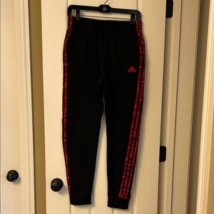 Adidas Kids Black Joggers with Red Stripes (L 14/16)